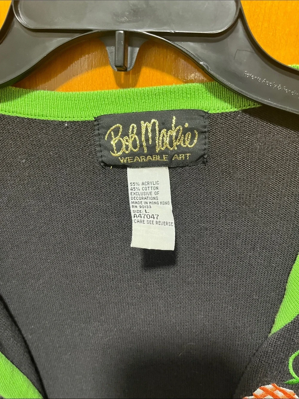 Bob Mackie Black Embroidered Open-Front Sweater with Green Trim